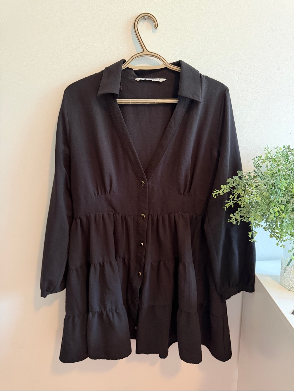 Zara Black Tiered Button-Front Tunic Dress